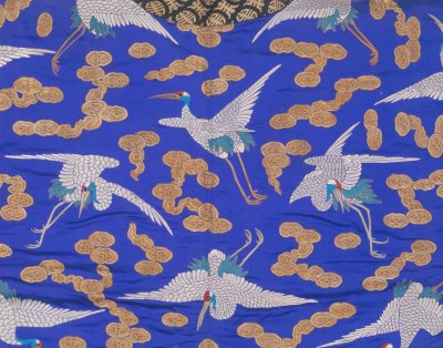 图片[3]-Royal blue satin embroidered plain gold cloud crane jacket-China Archive